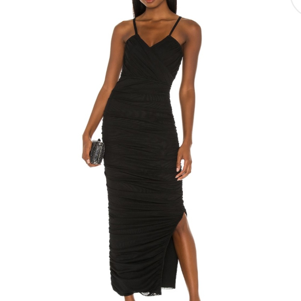 Elliatt Black Ruched Midi Slip Dress